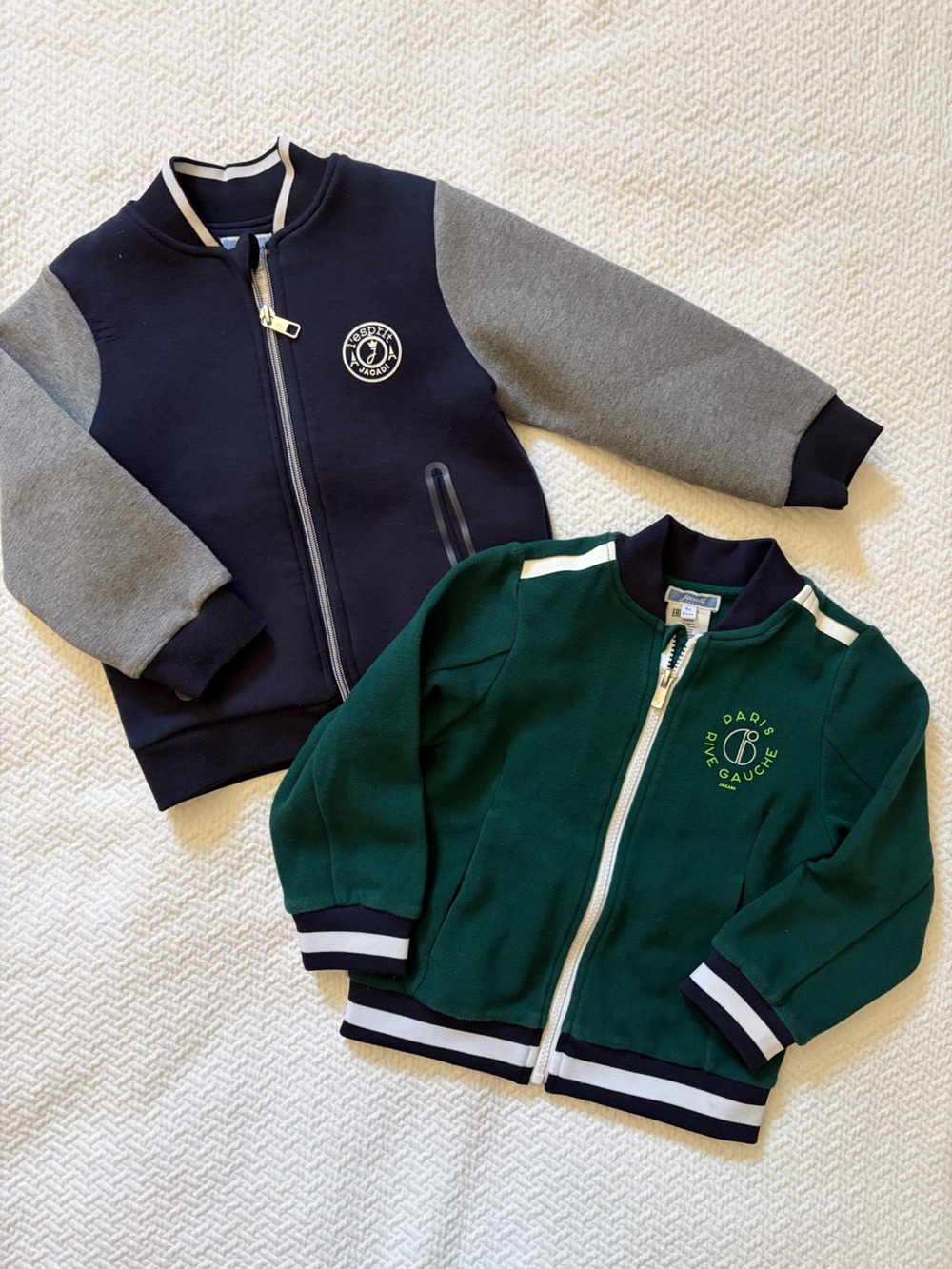 Jacadi Set of 2 Varsity Cardigan Green and Navy Zip-Up Bomber Jackets